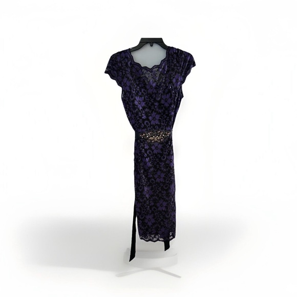 Teri Jon by Rickie Freeman Black Embroidered‎ Lace Midi Beaded Dress Women Sz 12 - Picture 4 of 9